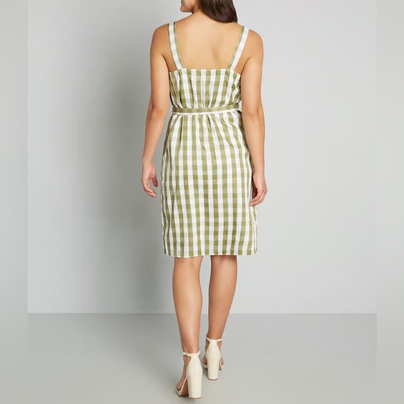 ModCloth NWT Past But Not Least Belted Shirt Dress Green Gingham Retro XS - Picture 3 of 6